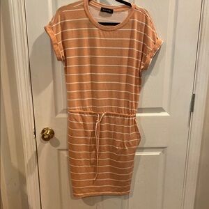 Orange Pink Midi Sheath Dress Short Sleeve Size M